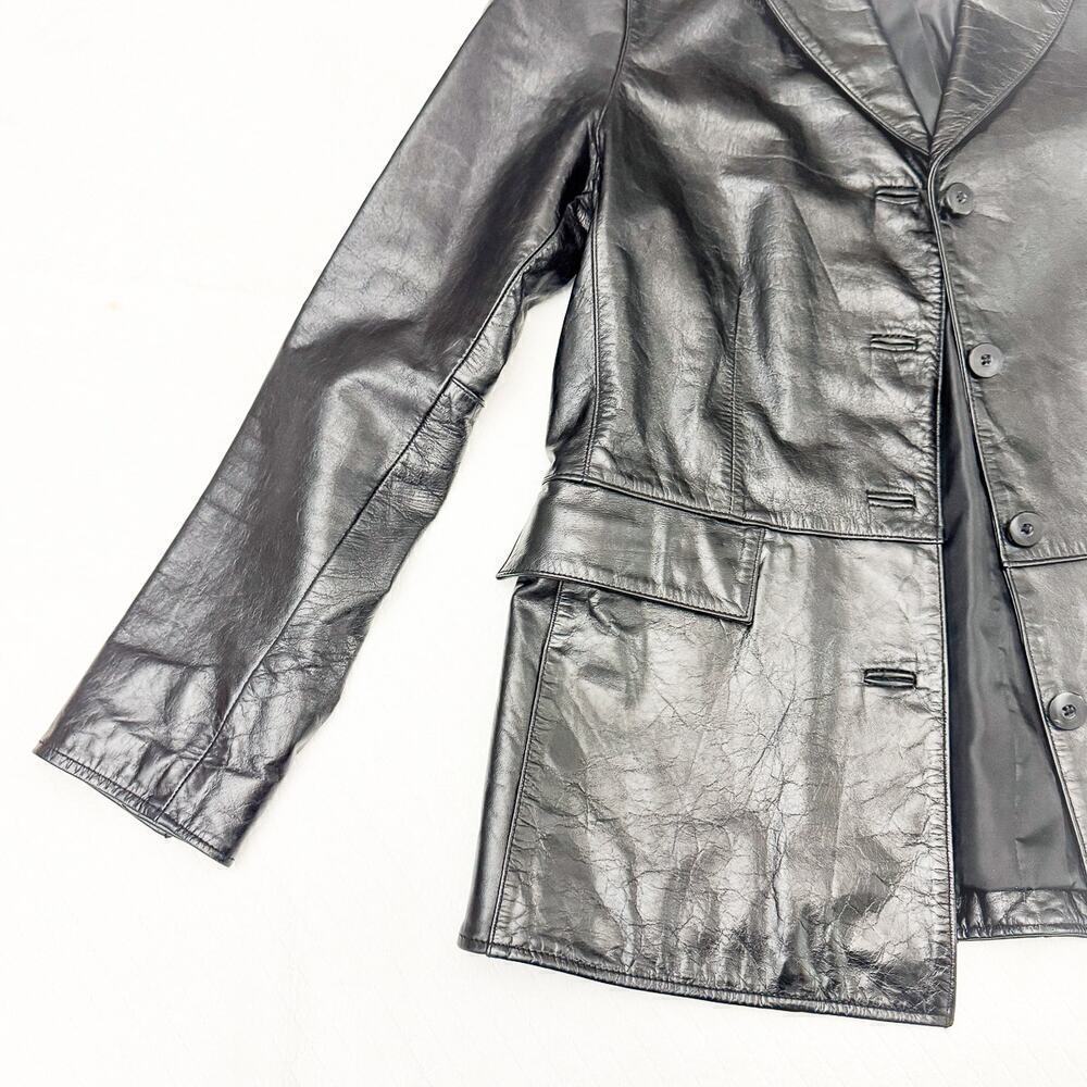 GAP Black Leather 4-Button Blazer Button Down Siz… - image 4